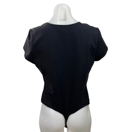 Free People Intimately Black Plunge V Neck Short Sleeve Bodysuit Top Size XS