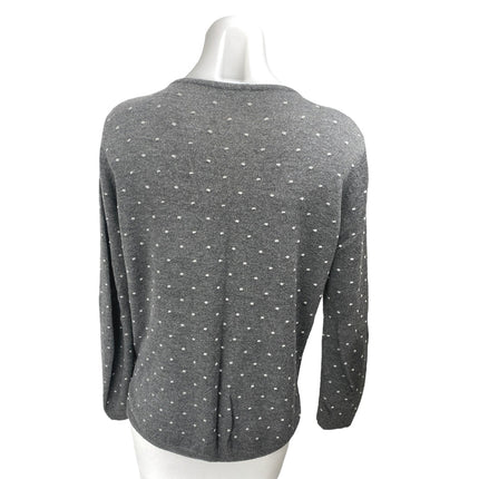 MNG Mango Women's Gray White Long Sleeve Polka Dots Knit T Shirt Tee Top Size S