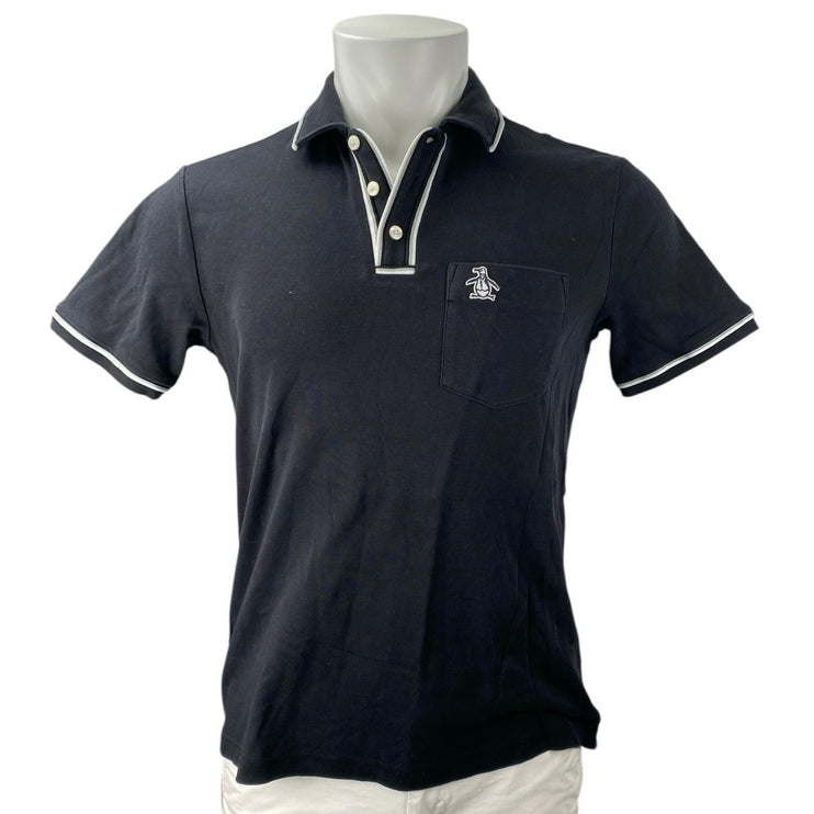 Original Penguin 3D Earl Men's Black Collared Short Sleeve Polo Shirt Top Size S