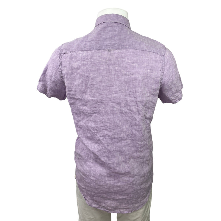 Heritage Men's Purple Lilac 100% Linen Short Sleeve Button Down Shirt Top Size S
