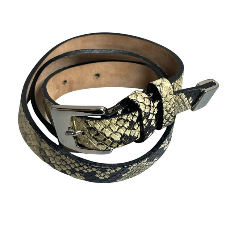 & Other Stories Women's Embossed Snakeskin Print Calf Leather Skinny Belt Sz XS