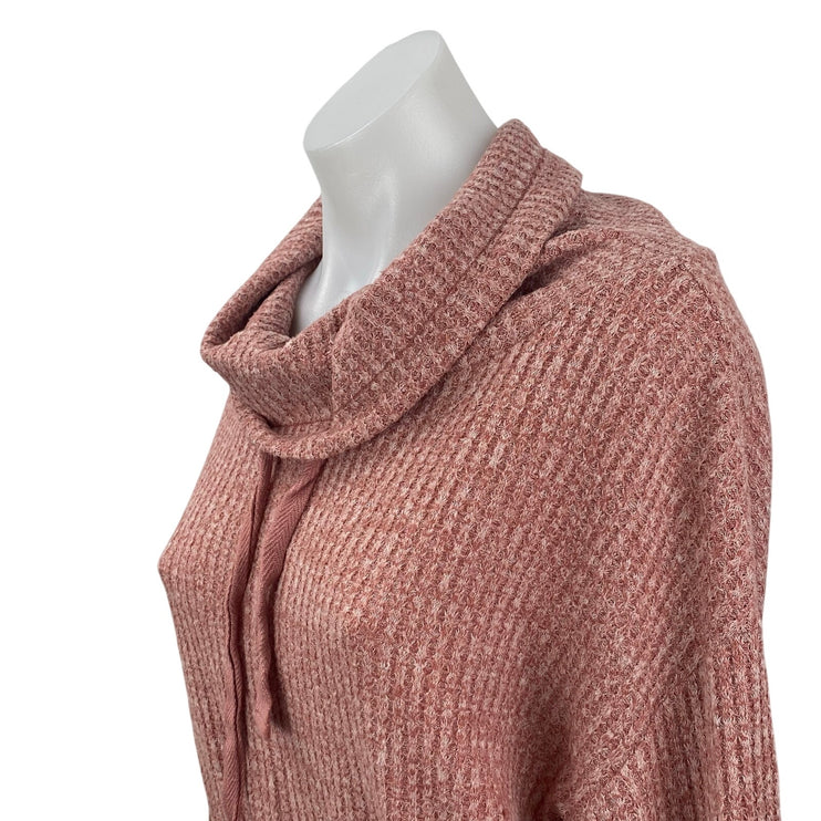 Anthropologie Saturday Sunday Brown Pink Ribbed Knit Hoodie Sweater Top Size S