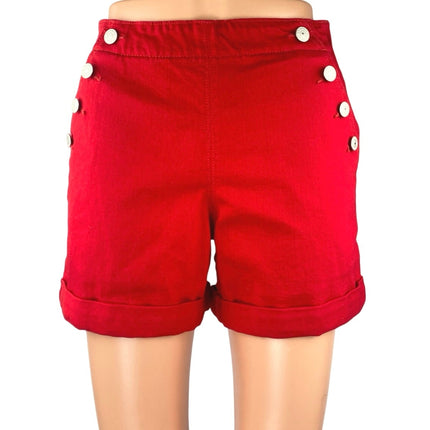 Banana Republic Women's Red Mid Rise Button Pockets Zipper Cuffed Mini Shorts 25
