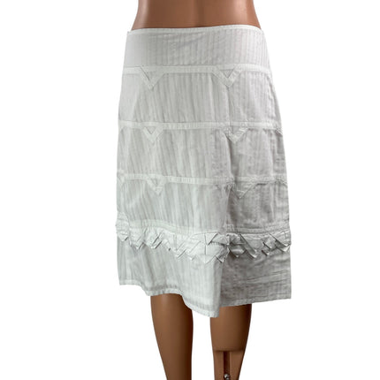 Beth Bowley Womens White Pinstripe Geometric Chevron Ruffles Knee Length Skirt 4