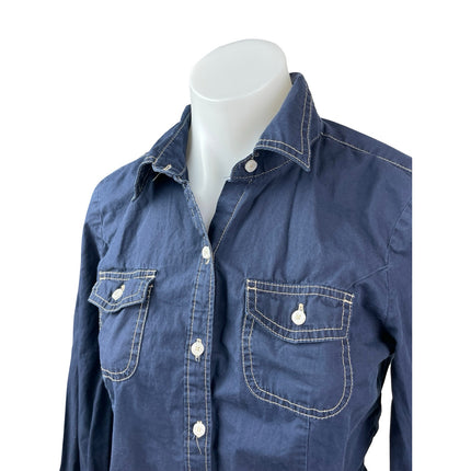 Tommy Hilfiger Women's Blue Dark Wash Long Sleeve Button Up Denim Jean Shirt S