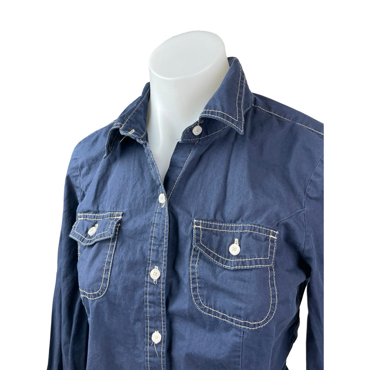 Tommy Hilfiger Women's Blue Dark Wash Long Sleeve Button Up Denim Jean Shirt S