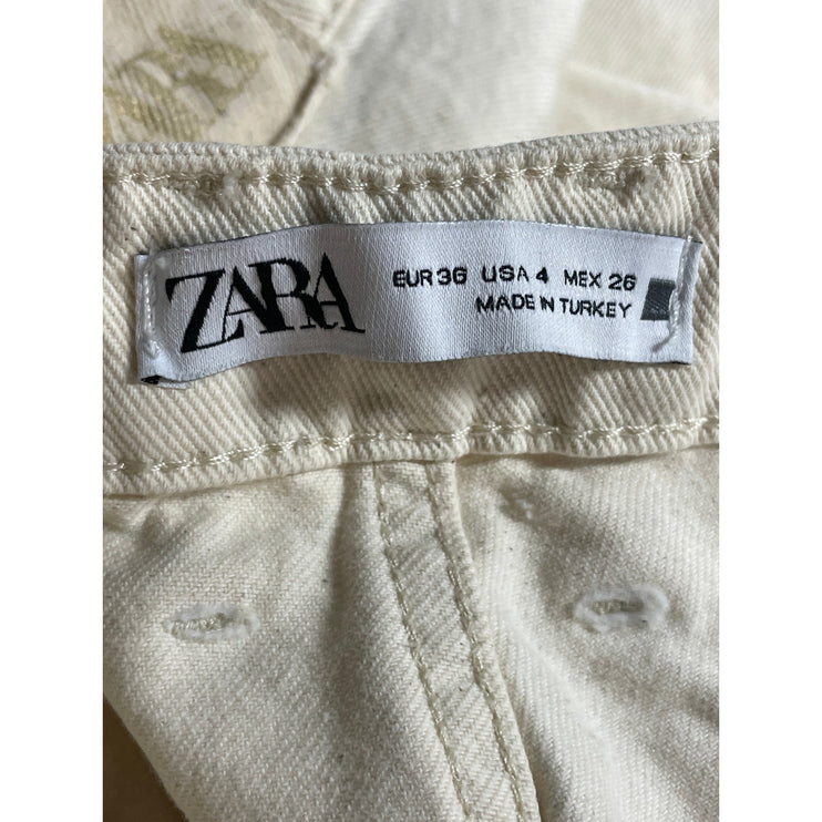 Zara Women's White High Rise Carrot Barrel Wide Leg Cargo Denim Jeans Pants Sz 4