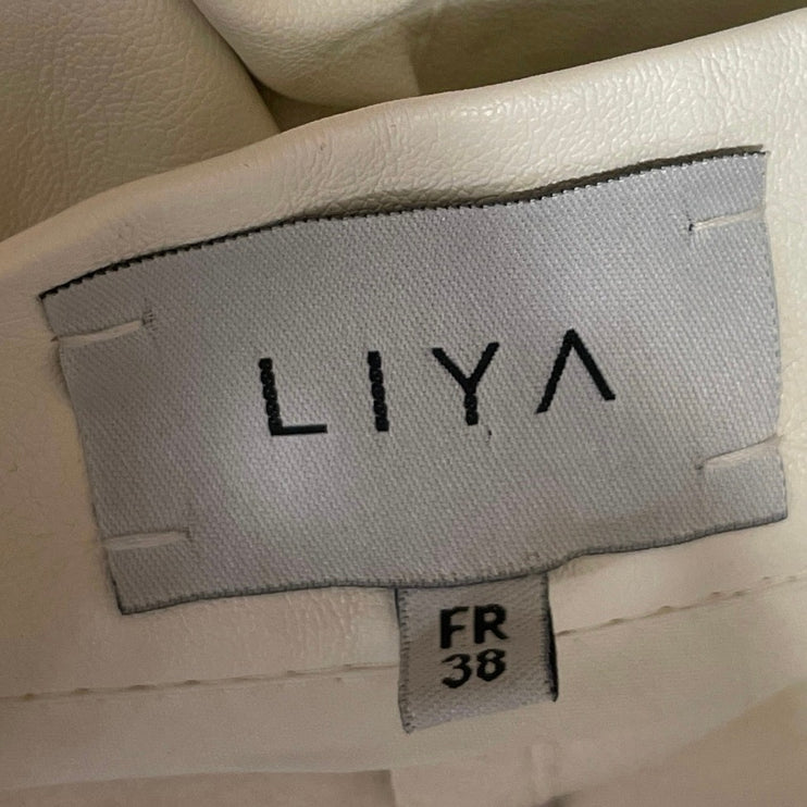 LIYA Cream White Faux Leather High Rise Slim Fit Straight Leg Trouser Pants US 6