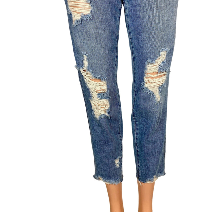 Pacsun Blue Vintage Icon Straight Leg Distressed Cropped Raw Hem Jeans Size 23