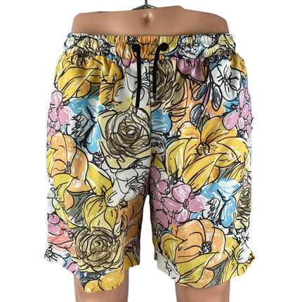 Lira Irdell Multicolor Floral Print High Rise Drawstring Swim Trunks Shorts Sz L