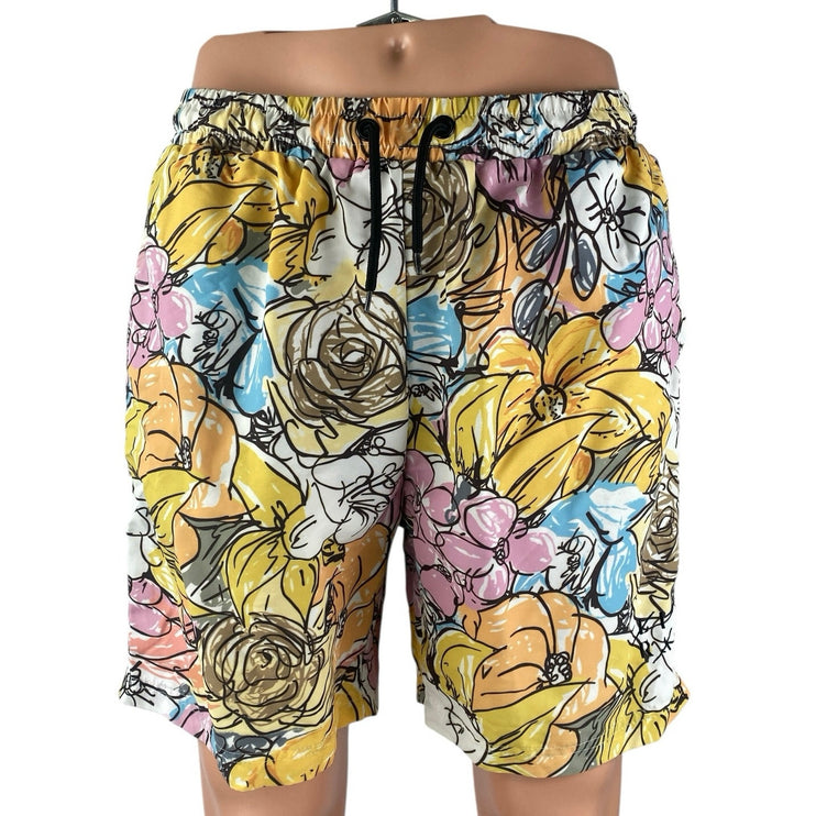 Lira Irdell Multicolor Floral Print High Rise Drawstring Swim Trunks Shorts Sz L