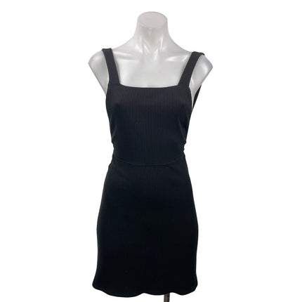 Reformation Black Ribbed Knit Sleeveless Square Neck Open Back Mini Dress Sz XS