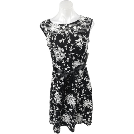 NEW Candalite Petite Black White Floral Lace Sleeveless Mini Fit & Flare Dress S