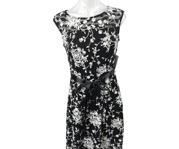 New Candalite Petite Black White Floral Lace Sleeveless Mini Fit & Flare Dress S