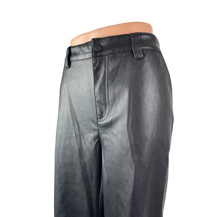 Asos Women's Black Faux Leather High Rise Straight Leg Long Trousers Pants Sz 8