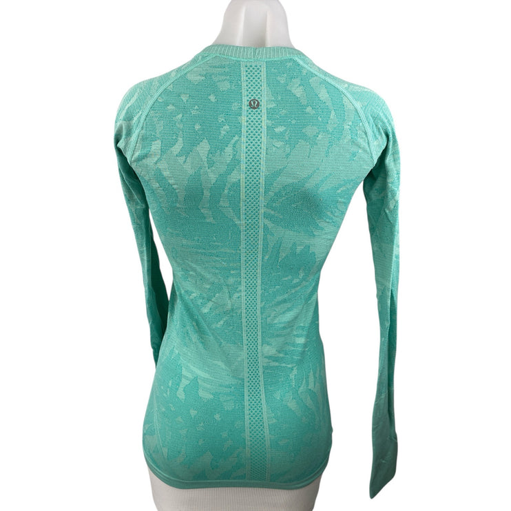 Lululemon Swiftly Tech Mint Green Printed Long Sleeve Active Tee T-shirt Top S