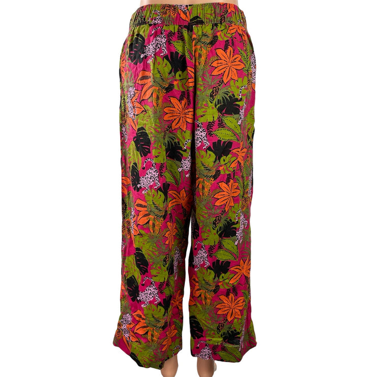 C&C California Pink 100% Linen Tropical Hawaiian Wide Leg Trousers Pants Size S