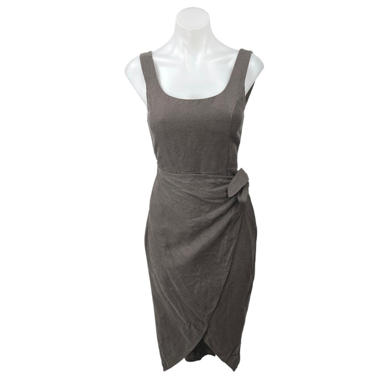 Aritzia Wilfred Gray Sleeveless Tulip Hem Square Neck Wrap Midi Sheath Dress 0