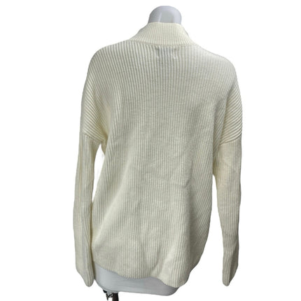 Rhythm. Classics Women's White Wool Rib Knit Mock Neck Long Sleeve Sweater Top S