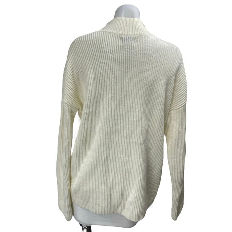 Rhythm. Classics Women's White Wool Rib Knit Mock Neck Long Sleeve Sweater Top S