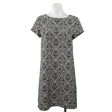 Philosophy Womens Black Damask Floral Print Short Sleeve Mini Shift Dress Size S