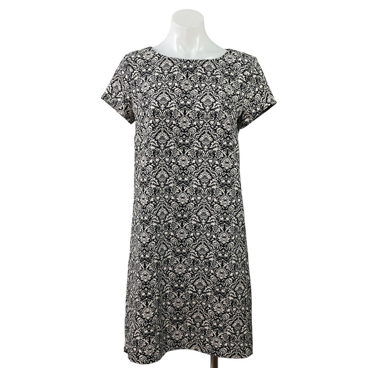 Philosophy Womens Black Damask Floral Print Short Sleeve Mini Shift Dress Size S