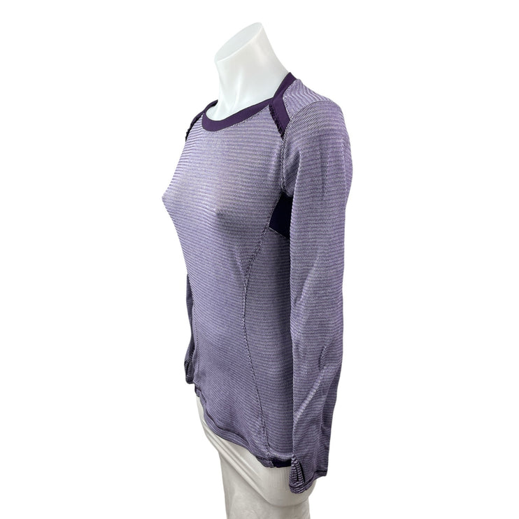 Lululemon Base Runner Purple Striped Athletic Long Sleeve T Shirt Tee Top 4/6