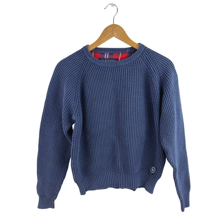 Ringers Western Men's Blue Plaid Lined Cozy Knit Pullover Sweater Top Size 8