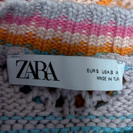 Zara Multicolor Crochet Knit Colorblock Striped Sleeveless Sweater Vest Top Sz S
