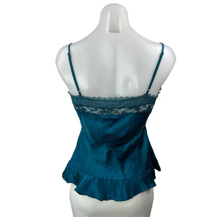 Warehouse Teal Blue Silk Satin Floral Lace Sleeveless Cami Camisole Tank Top 6