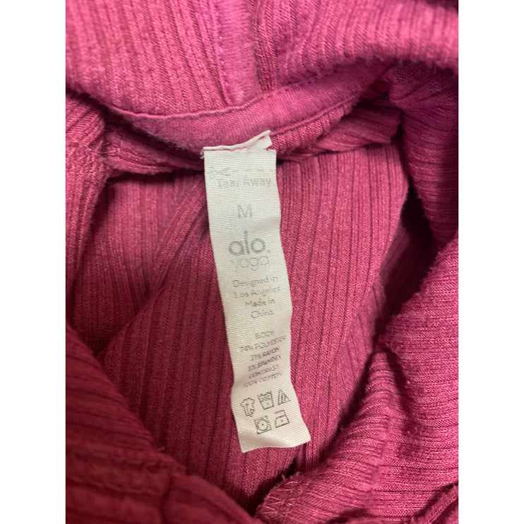 Alo Yoga Muse Women's Pink Rib Knit Hoodie Crop Sweatshirt & Sweatpants Set Sz M