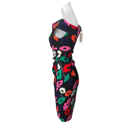 NEW Milly Ally Poppy Multicolor Floral Off The Shoulder Ruched Sheath Dress Sz 2
