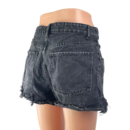 Zara Women's Black High Waisted Button Fly Raw Hem Cut Off Denim Jeans Shorts 8