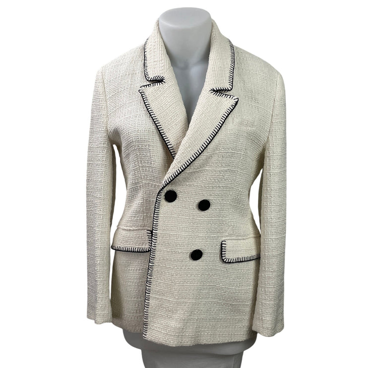 Zara Women's White Textured Tweed Double Breasted Blazer Coat jacket Size XL