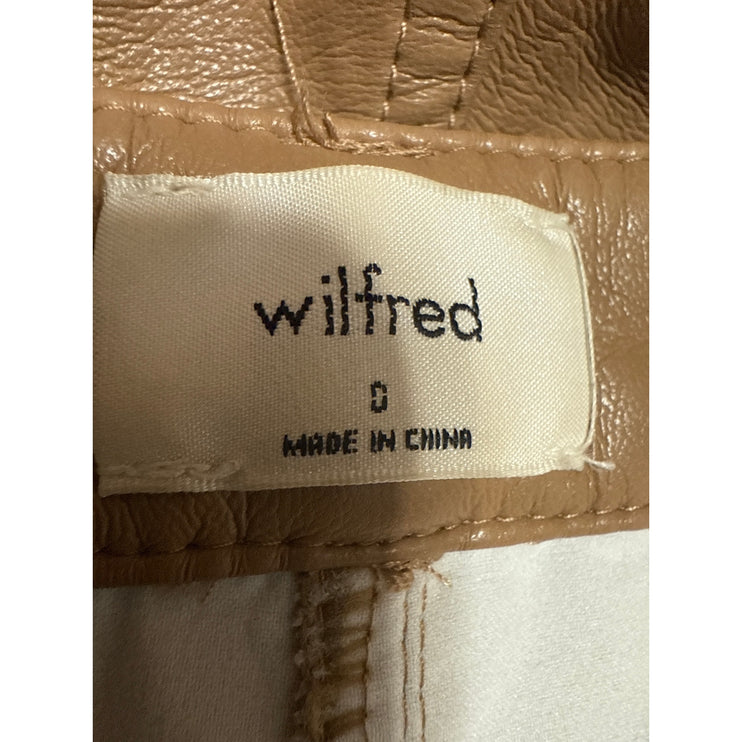 Aritzia Wilfred Women Tan Faux Leather Vegan Straight Leg Trousers Pants Size 0