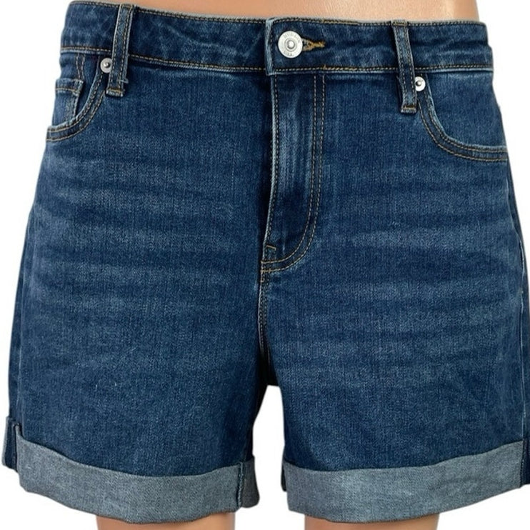NEW Hudson Jeans Blue Roll Cuff Hem Mid Waist Mom Girlfriend Denim Shorts Size 8