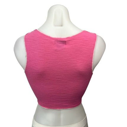 Princess Polly Womens Pink Waffle Knit Patchwork Sleeveless Crop Tank Top Size 2