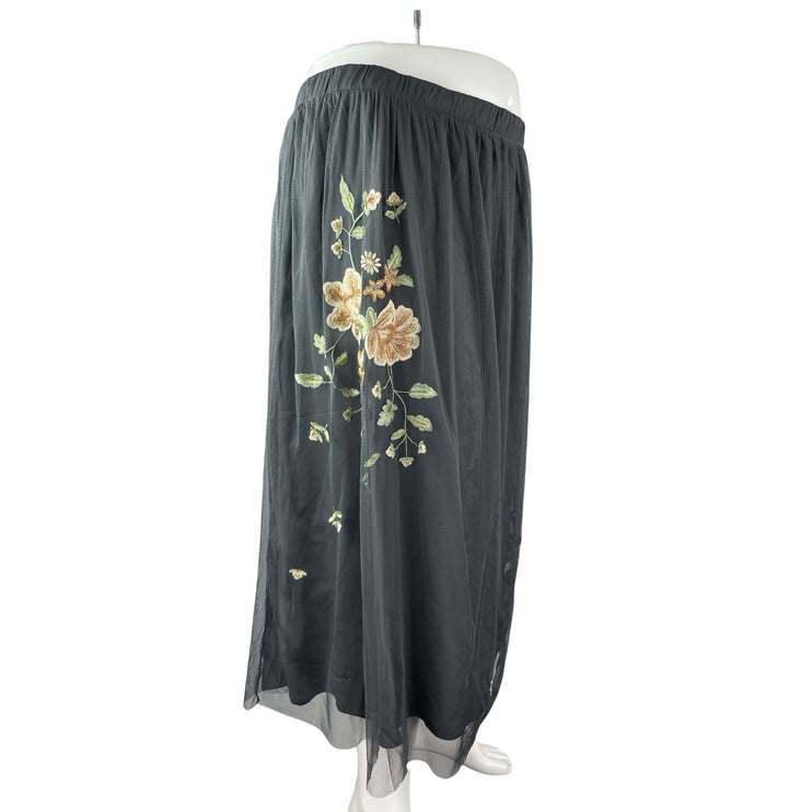 Coldwater Creek Women Gray Mesh Floral Embroidered Pleated Midi Full Skirt Sz 3X