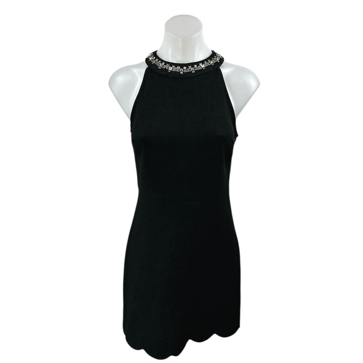 Lulus Black Silver Studded Beaded High Neck Sleeveless Mini Sheath Dress Size S