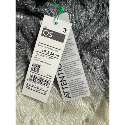 NEW Unitalla Cream Gray Open Knit Lurex Metallic Bonnet Beanie Hat Cap OS