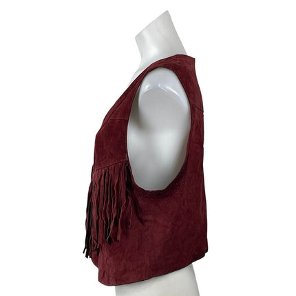 Forever 21 Red 100% Leather Suede Fringe V Neck Sleeveless Vest Crop Top Size L