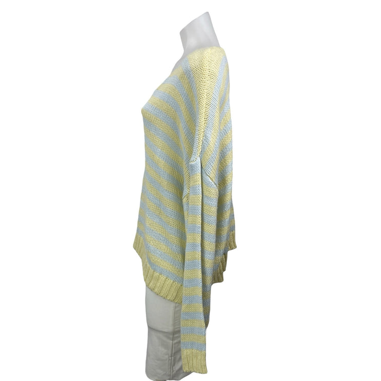 Le Lis Yellow Blue Softly Striped Long Sleeves Knit Oversized Sweater Top Size M
