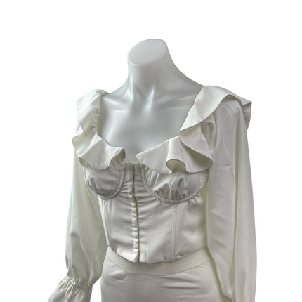 Victoria + Sophia Women's White Ruffled Long Sleeve Bustier Corset Crop Top Sz M