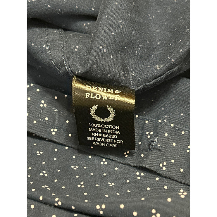 Denim & Flower Men Blue Polka Dots Slim Long Sleeve Button Up Dress Shirt Top S