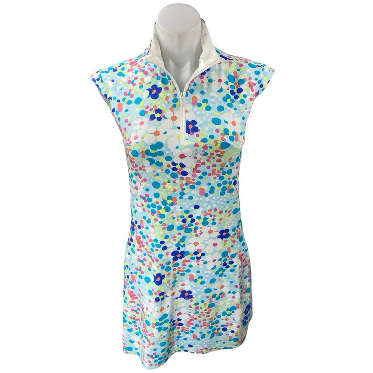 SanSoleil Blue Multicolor Polka Dots Sleeveless Quarter Zip Mini Dress Size S
