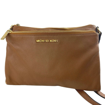 Michael Kors Women's Brown Pebbled Leather Double Zip Adjustable Crossbody Bag