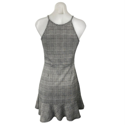 Aqua Womens Black White Plaid Checkered Sleeveless Ruffle Mini A-Line Dress Sz M
