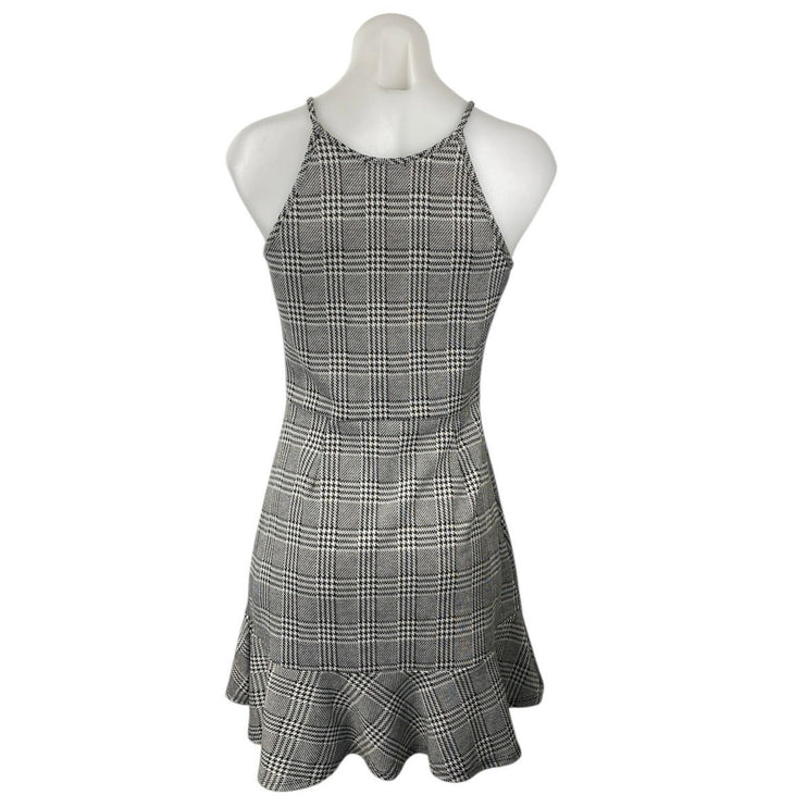 Aqua Womens Black White Plaid Checkered Sleeveless Ruffle Mini A-Line Dress Sz M