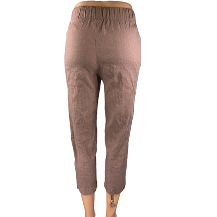 Aritzia Babaton Women's Brown Tan Linen Skinny Mid Rise Crop Trousers Pants XXS