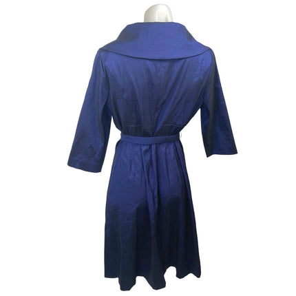Jessica Howard Blue Taffeta Flower Pleated 3/4 Sleeve Belt Midi A-Line Dress 12P
